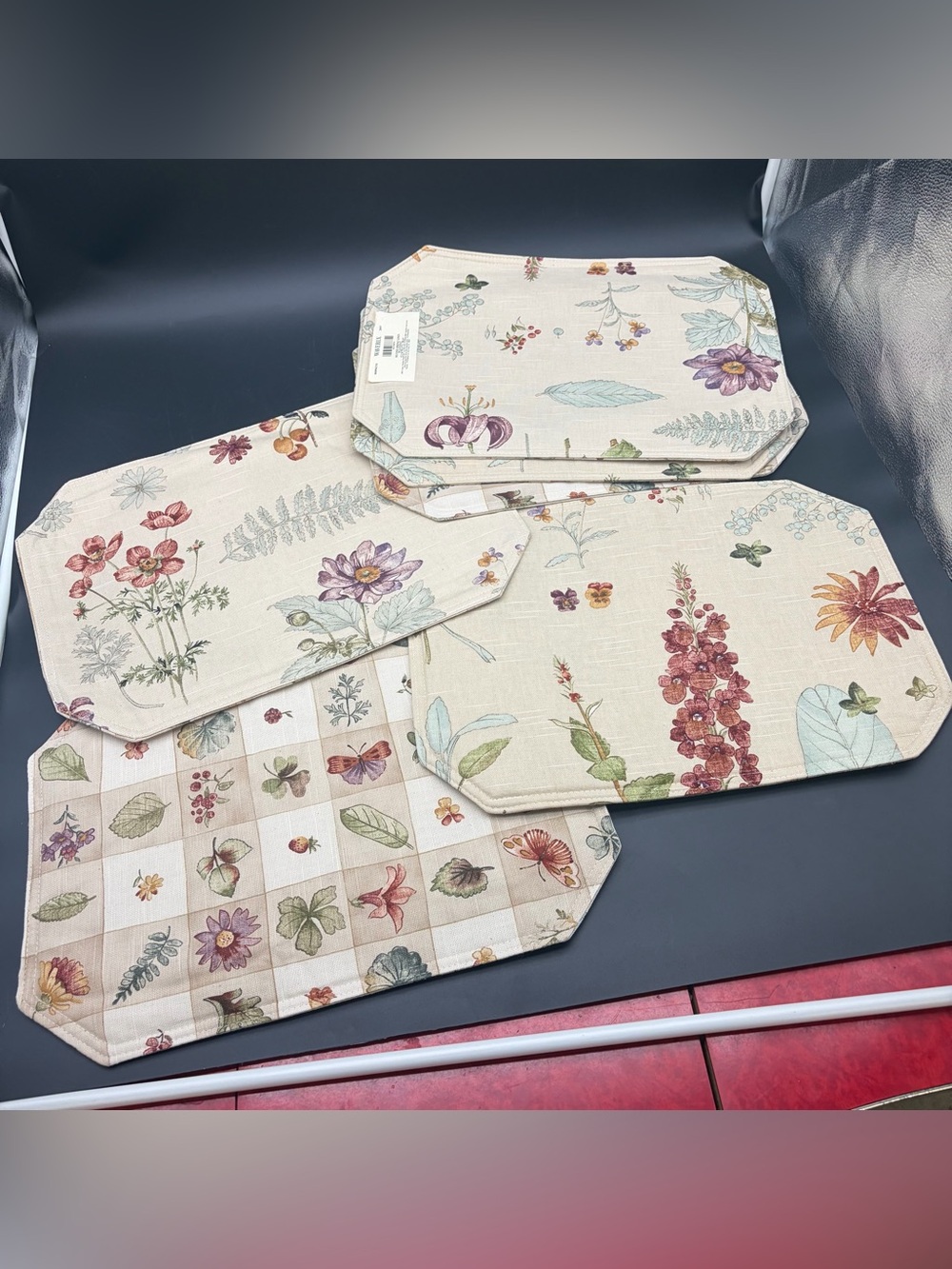 Vintage Waverly Placemats Set Of 6 Floral Botanical Plants Double Sided
